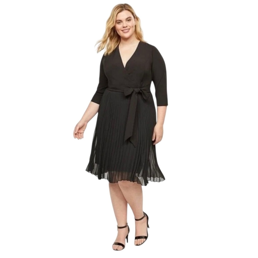 Lane Bryant Plus‎ Size 18 Dress Solid Black Pleated Career Office Formal 1719